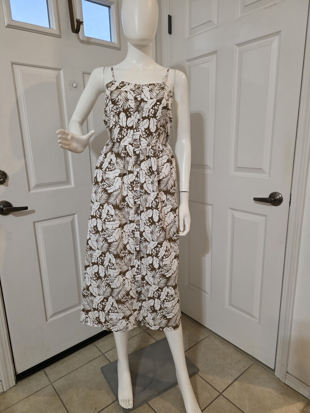 Loveriche Brown & White Tropical Midi Dress